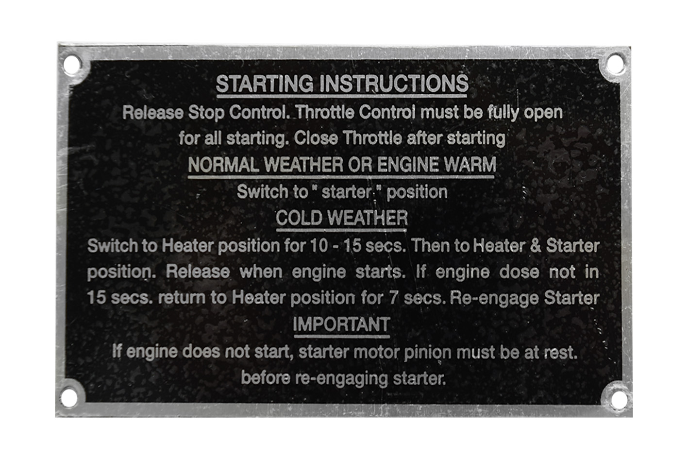 Startanweisungsschild Starting Instruction