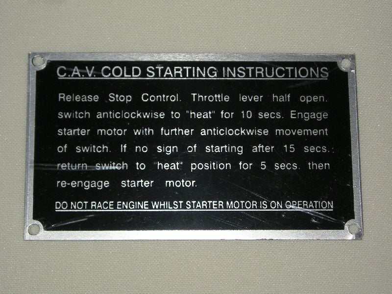 Startanweisungsschild C.A.V. Cold Starting