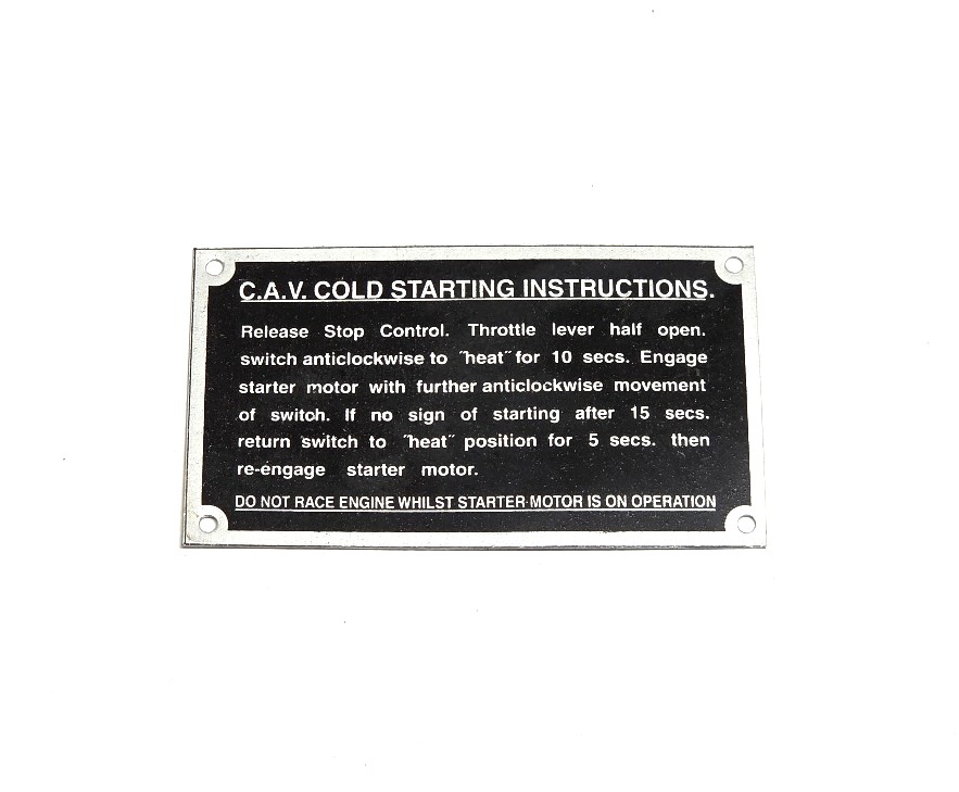 Startanweisungsschild C.A.V. Cold Starting