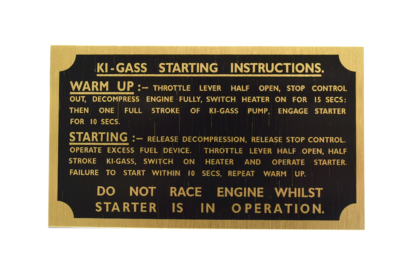 Startanweisungsschild Messing