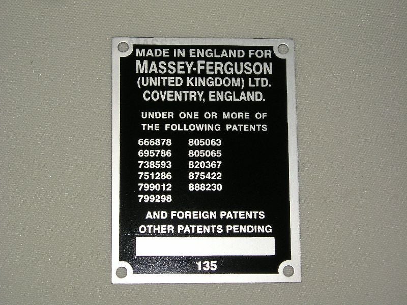 Typenschild MF 135